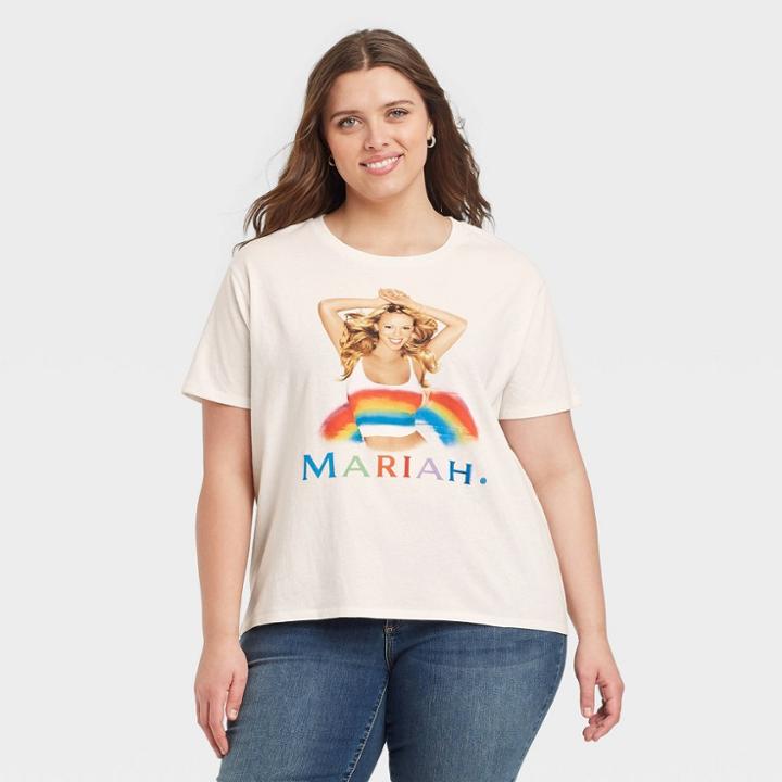 Live Nation Women's Mariah Carey Plus Size Short Sleeve Graphic T-shirt - White