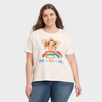 Live Nation Women's Mariah Carey Plus Size Short Sleeve Graphic T-shirt - White