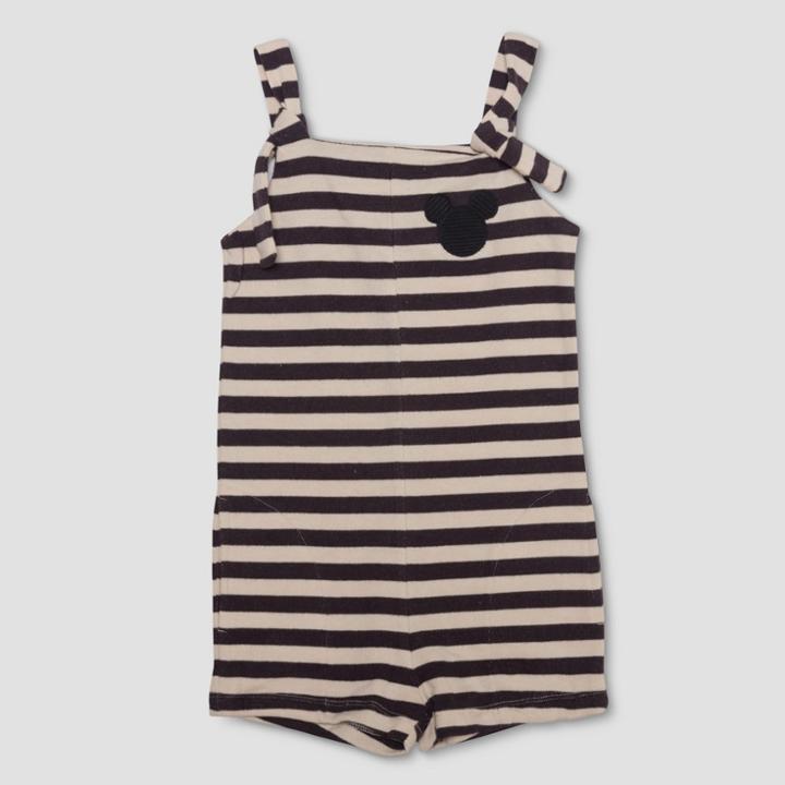 Junk Food Girls' Mickey Mouse Striped Romper - Black/white