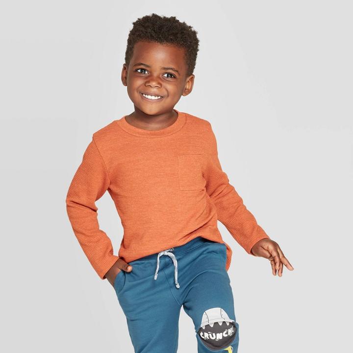 Toddler Boys' Ottoman Crew Long Sleeve T-shirt - Cat & Jack Dark Orange