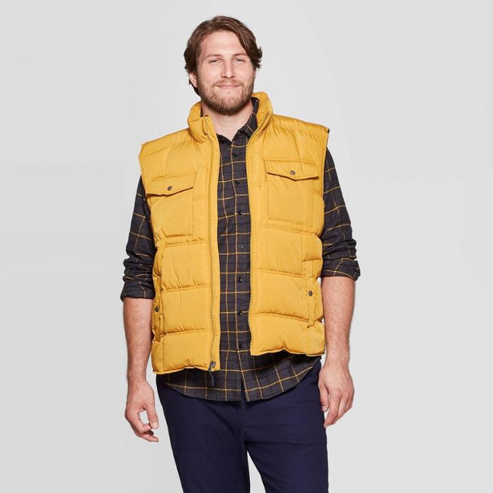 Men's Big & Tall Sleeveless Quilted Midweight Vest - Goodfellow & Co Gold
