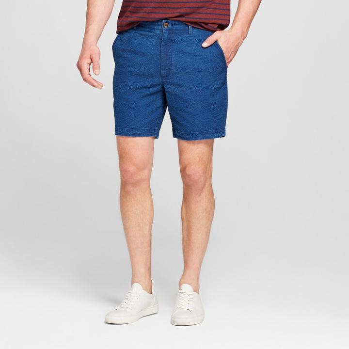 Men's 7 Seersucker Linden Flat Front Shorts - Goodfellow & Co Navy 32, Williamsburg Navy