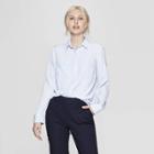 Women's Striped Long Sleeve Blouse - A New Day Blue/white