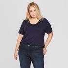 Women's Plus Size Short Sleeve Scoop Neck Relaxed T-shirt - Ava & Viv Navy (blue)