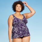 Women's Plus Size Hardware Detail Tankini Top - Aqua Green Purple