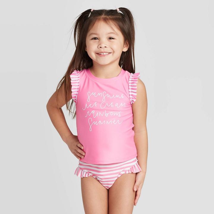 Toddler Girls' Sun Shine Ice Cream Tankini Set - Cat & Jack Pink 18m, Ivory/white/pink