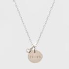 Target Sterling Silver Disc With Mom And Round Cubic Zirconia Pendant Necklace -