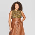 Women's Plus Size Leopard Print Collared Front Button-down Tank Top - Who What Wear Yellow 3x, Women's,