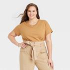 Women's Plus Size Short Sleeve Casual Fit T-shirt - A New Day Brown