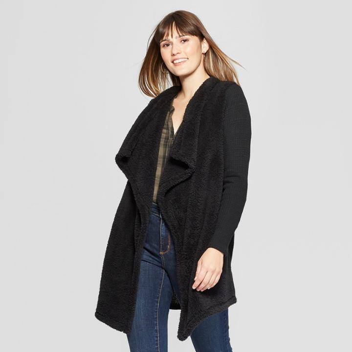 Women's Long Sleeve Sherpa Open Layering Jacket - Knox Rose Black