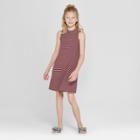 Girls' High Neck Rib Dress - Art Class Cabernet/white