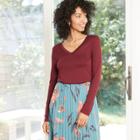 Women's Long Sleeve V-neck Fitted T-shirt - A New Day Burgundy