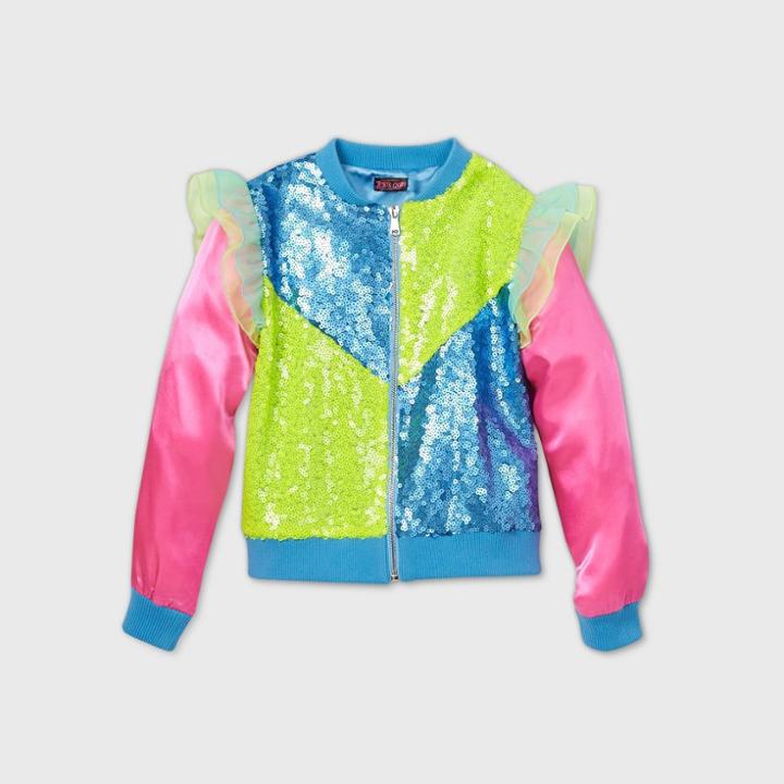 Jojo's Closet Girls' Jojo Siwa Colorblock Sequin Bomber Jacket - Xs, Blue/pink/yellow