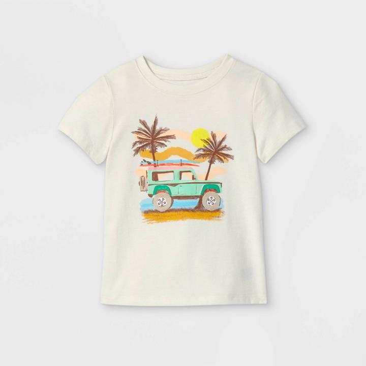 Toddler Boys' Summer Surf Graphic Short Sleeve T-shirt - Cat & Jack Cream 18m, Ivory/blue