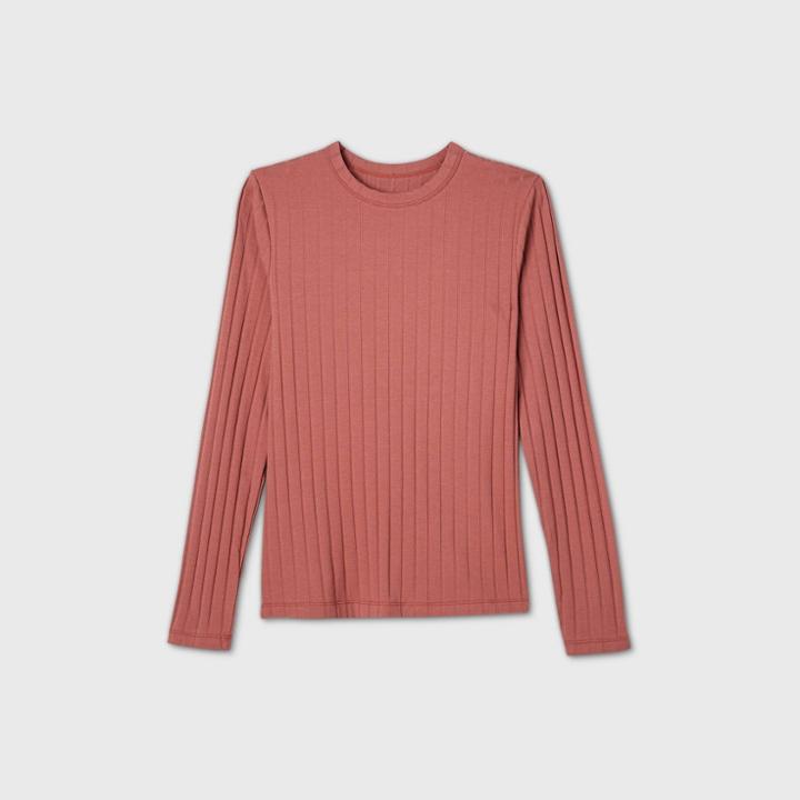 Women's Long Sleeve Wide Rib T-shirt - A New Day Pink