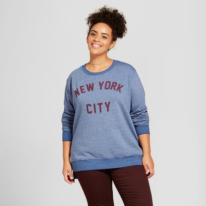Women's Plus Size New York City Long Sleeve Graphic Sweatshirt - Zoe+liv (juniors') Blue