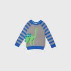 Toddler Boys' Dino Critter Striped Sleeve Pullover Sweater - Cat & Jack Blue