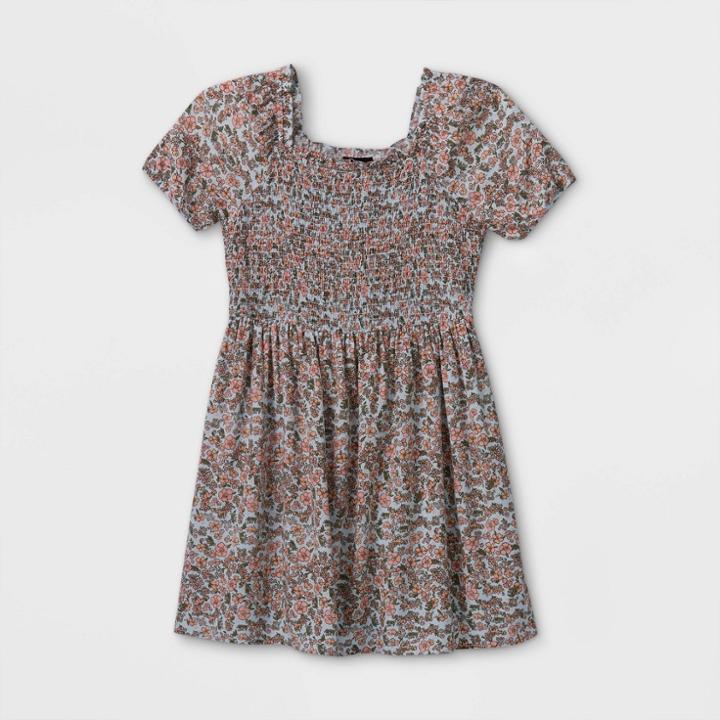Girls' Smocked Short Sleeve Dress - Art Class Light Blue Floral
