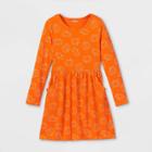 Girls' 'halloween Jack-o-lantern' Printed Knit Long Sleeve Dress - Cat & Jack Orange