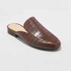 Women's Anney Faux Leather Croc Mules - A New Day Brown