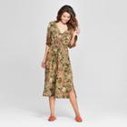 Women's Floral Print Short Sleeve Cropped Jumpsuit - Xhilaration Olive (green)
