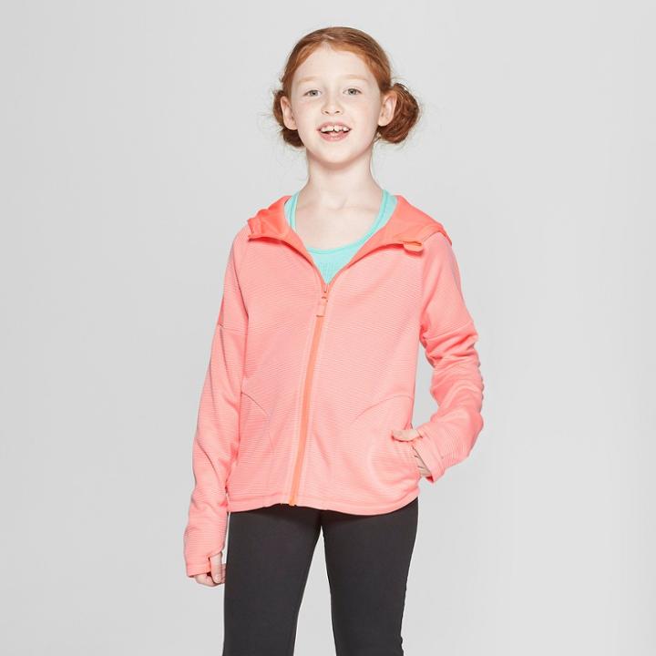Girls' Striped Elevated Tech Fleece Full Zip Hoodie - C9 Champion Orange
