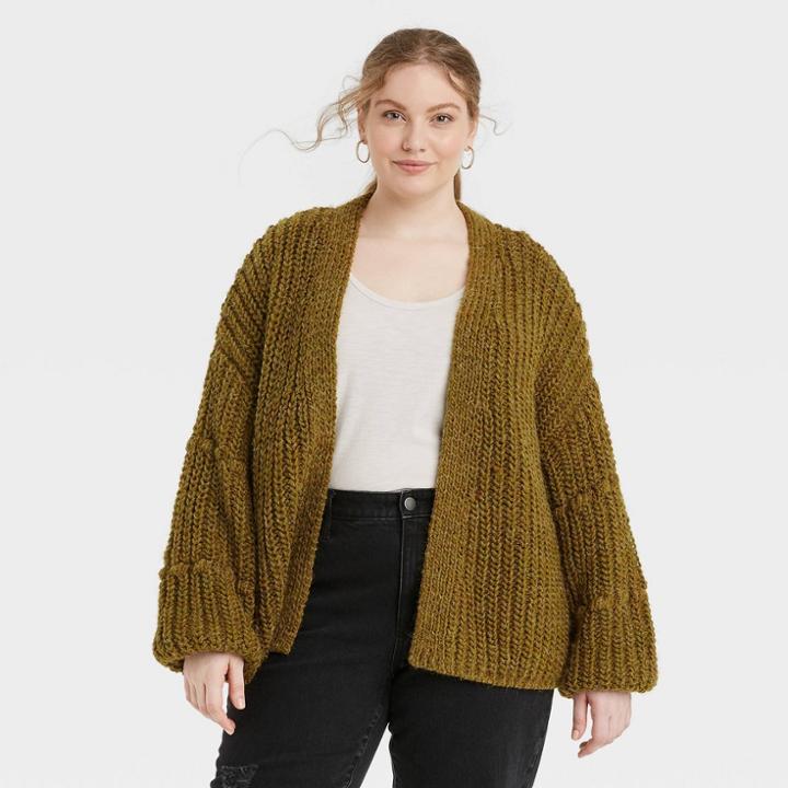 Women's Plus Size Cardigan - Universal Thread Green Bubble