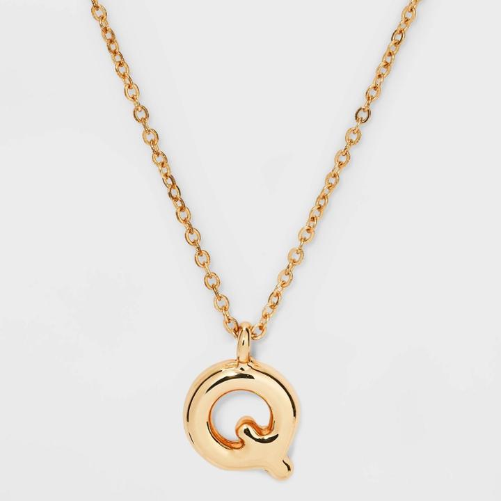 Puffy Initial Charm 'q' Pendant Necklace - Wild Fable Gold