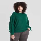 Women's Plus Size Ruffle Sleeve Sweatshirt - A New Day Green