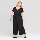 Women's Plus Size Short Sleeve V-neck Knit Jumpsuit - Ava & Viv Black X, Women's