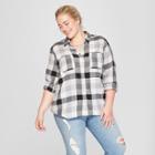Women's Plus Size Plaid Button-down Long Sleeve Shirt - Universal Thread Gray X