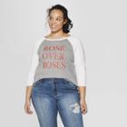 Modern Lux Women's Plus Size 3/4 Sleeve Rose Over Rose Raglan T-shirt - Gray/white