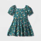 Toddler Girls' Floral Puff Sleeve Dress - Cat & Jack Green