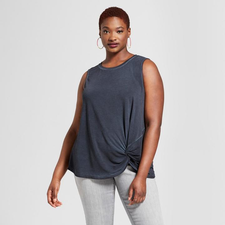 Women's Plus Size Knot Front Sleeveless Top - Xhilaration Black