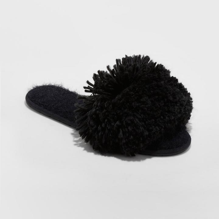 Women's Regina Shaggy Slide Slipper - Xhilaration Black