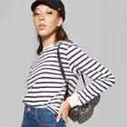 Women's Striped Long Sleeve Skater Boxy T-shirt - Wild Fable White/navy