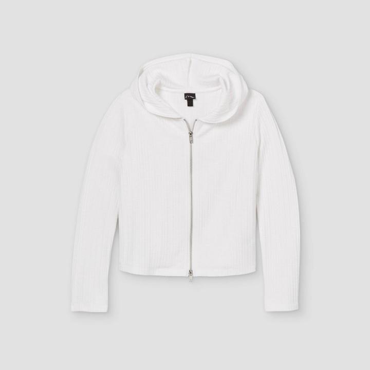 Girls' Rib-knit 2 Way Zip-up Hoodie Sweatshirt - Art Class White