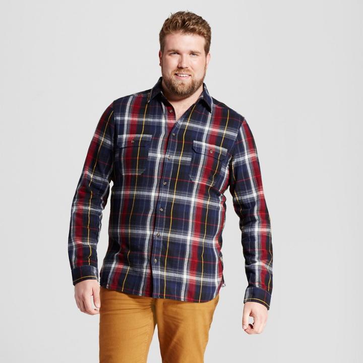 Men's Big & Tall Standard Fit Plaid Flannel Shirt - Goodfellow & Co Navy