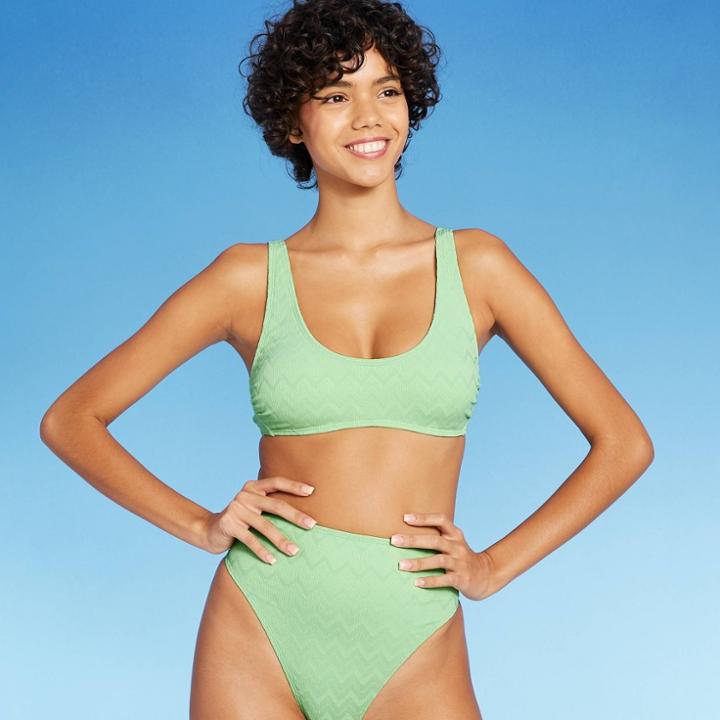 Juniors' Textured Bralette Bikini Top - Xhilaration Pistachio