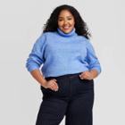 Women's Plus Size Turtleneck Pullover Sweater - A New Day Blue