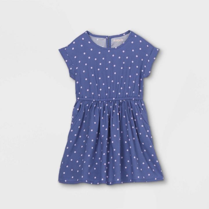 Girls' Printed Short Sleeve Woven Dress - Cat & Jack Navy