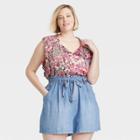Women's Plus Size Flutter Short Sleeve Top - Knox Rose Feather White Floral