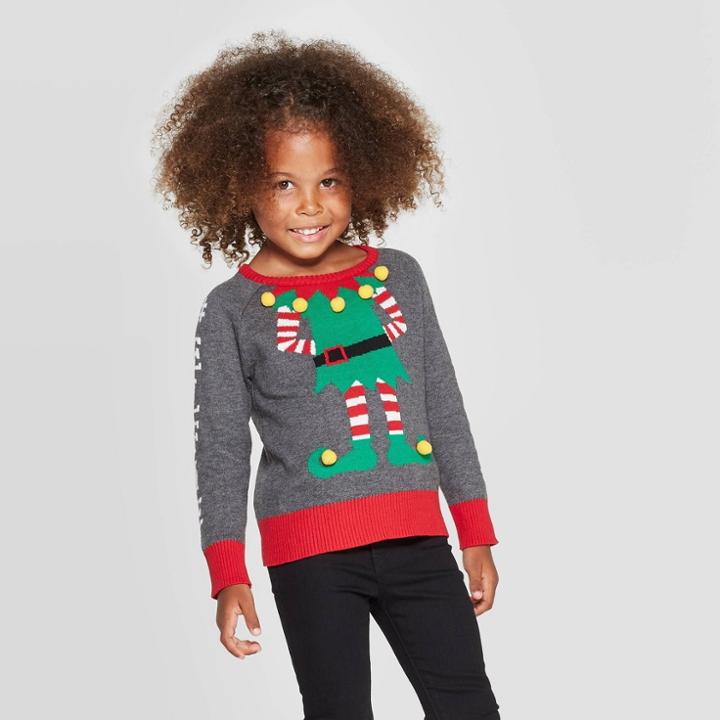 Well Worn Toddler Girls' Elfie Holiday Sweater - Gray