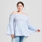 Women's Plus Size Striped Long Sleeve Smocked Tunic - Who What Wear Blue X, Blue