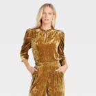 Women's Puff Elbow Sleeve Velvet Top - Who What Wear Mustard Yellow