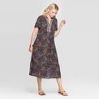 Women's Floral Print Short Sleeve V-neck Midi Dress - Knox Rose Brown