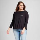 Women's Plus Size Slay Pocket Drapey 3/4 Sleeve T-shirt Black 1x - Grayson Threads (juniors')