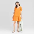Women's Short Sleeve Ruffle Hem Dress - A New Day Orange