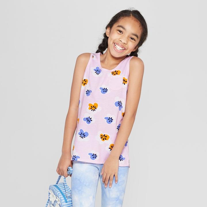 Girls' Floral Print Pocket Tank Top - Cat & Jack Purple