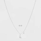 Silver Plated Cubic Zirconia Initial 'k' Chain Pendant Necklace And Earring Set - A New Day